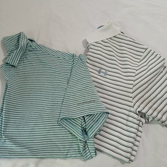 set of 2 Polo Shirts Xl/Med Short-sleeved Under Armour/GH Bass Striped easy care - Picture 2 of 16